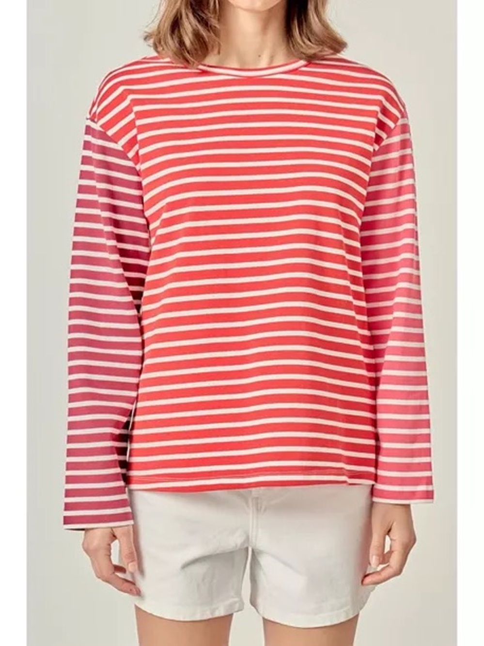 English Factory Long-Sleeve Colorblock Striped Top - Red/Pink/Burgundy